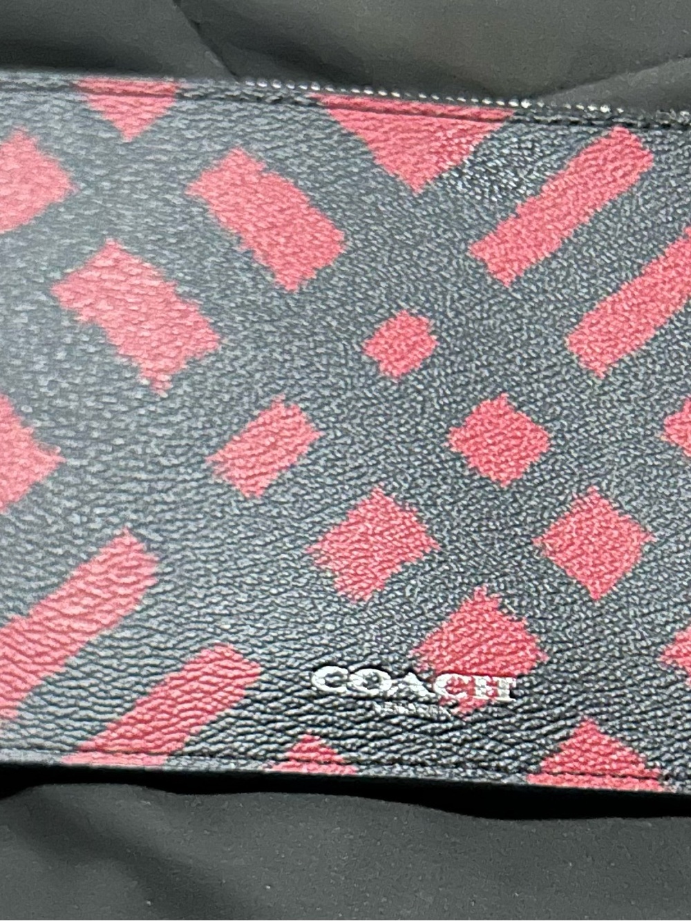 Used black & red Leather Card & Key Holder with Red Geometric Print
